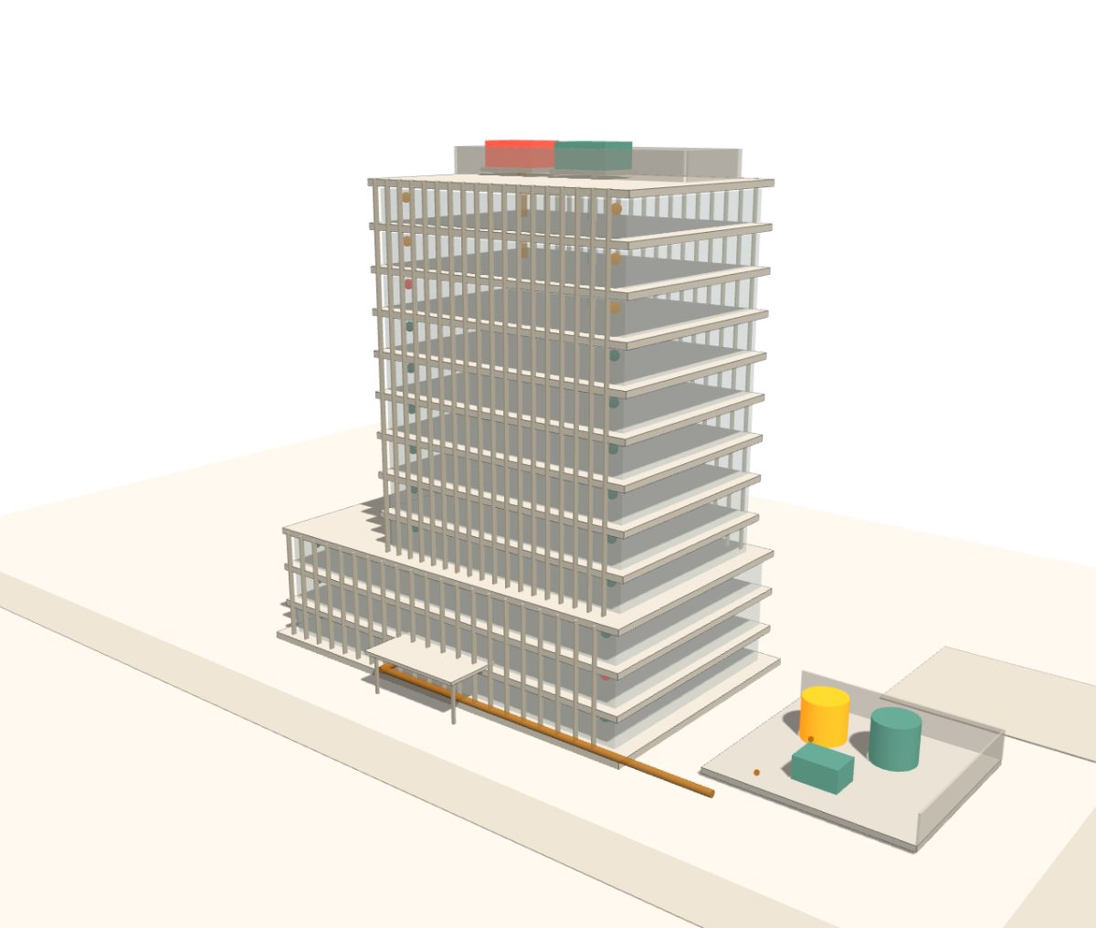 The Estate Twin before the redraw: grey boxes on a bare plane